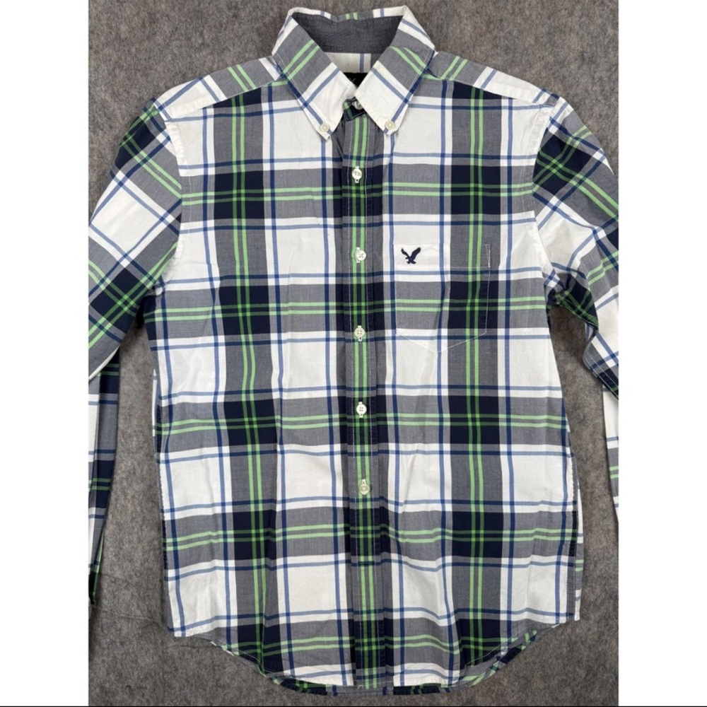 American Eagle Outfitters Shirt Mens XS White Gray Plaid Classic Fit Button-Down